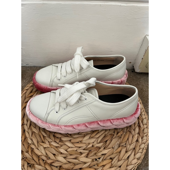 MARCO DE VINCENZO Sneakers size 8 30mm Velvet Platform leather White & Pink new - Picture 2 of 9
